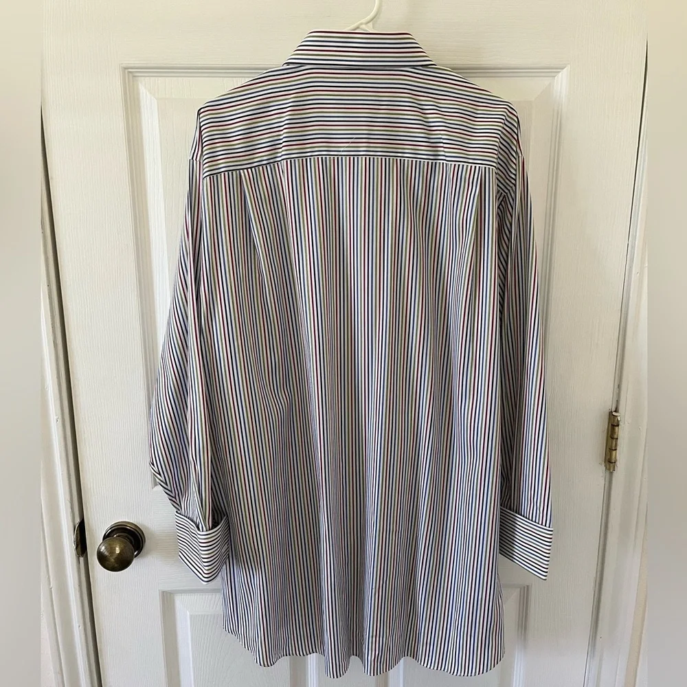 David Donahue Blue, Green, and Red Striped Dress Shirt